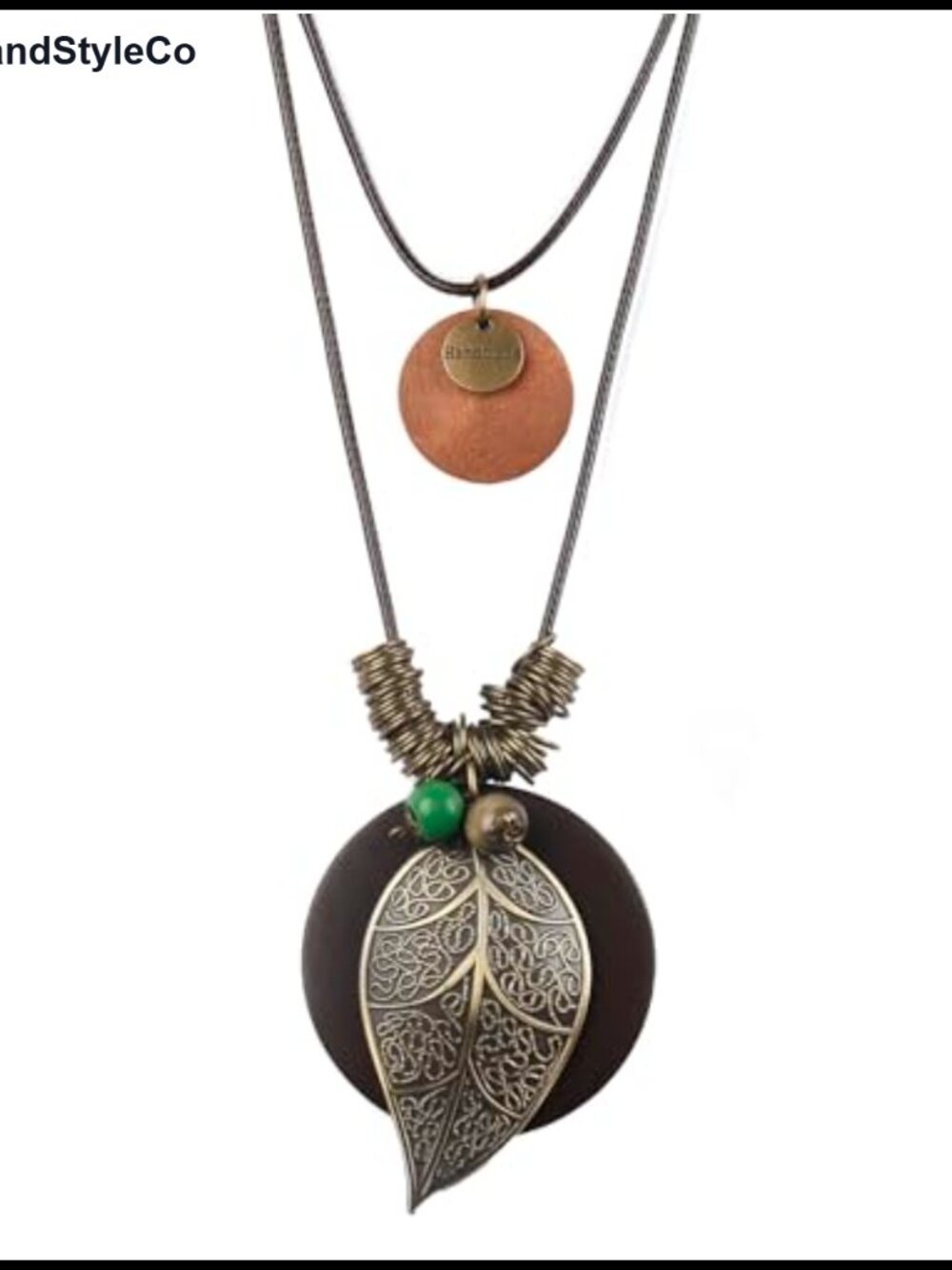 Handmade Leather Cord Wooden Leaf Boho Long Necklace Women Vintage